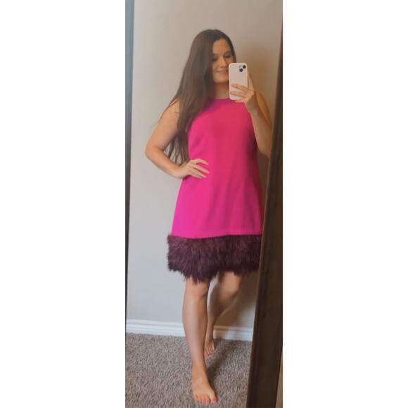Trina Turk NWT Magenta Feather Shift Dress - Picture 2 of 11